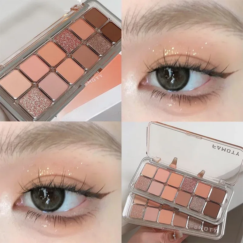 12-Color Low Saturation Matte Eyeshadow Palette Tea Apricot Earth Tones Long Lasting Pearlescent Matte Eye Makeup for Daily Use