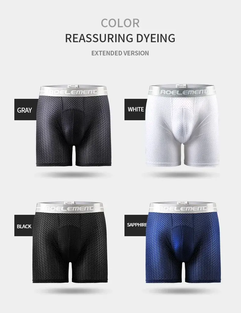 Professional sports men's underwear lengthened anti-wear leg boxer shorts ice silk hollow breathable quick dry running long leg