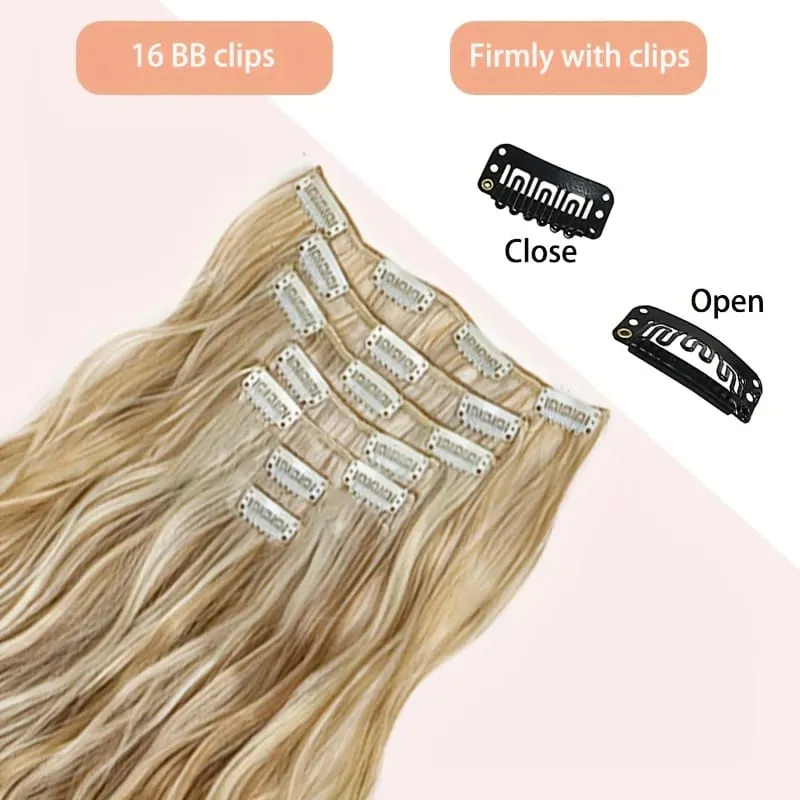7pcs/set 24 Inch Synthetic Long Curly Wavy Hair Extensions 16 Clips In Hairpieces Synthetic Fiber Wave Hair Extensions for Women