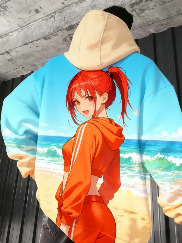 2026 Hot Anime meisje terug patroon Sweatshirt Casual Lange Mouw Capuchon 3D Afdrukken Top Fashion Oversized heren Hoodies