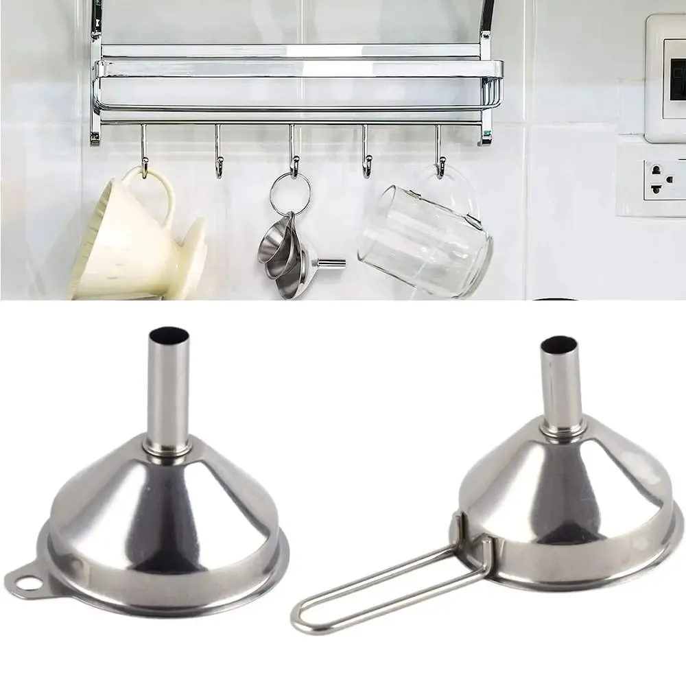 Wide Mouth Stainless Steel Funnel Spice Cooking Oil Filter Kitchen Tool Strainer with Handle Oil Spill Filter Funnel — image 2