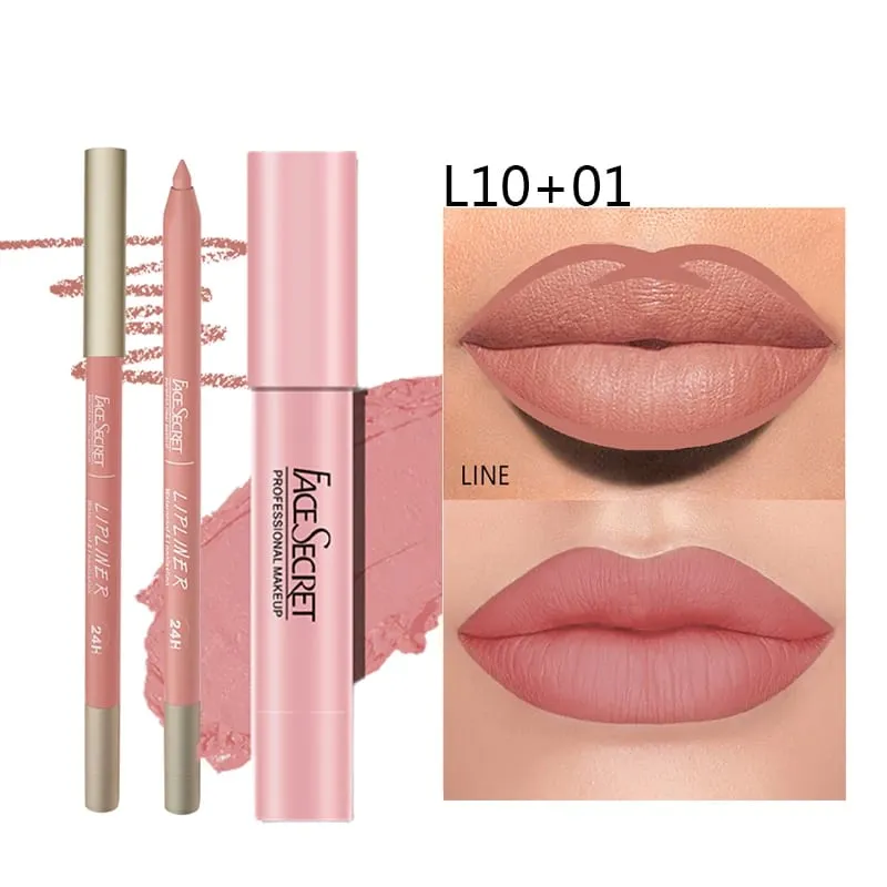Matte Lipliner&Lipstick Set Waterproof， Long Lasting Lip Makeup Soft Matte Color Rendering Women's Makeup Cosmetics