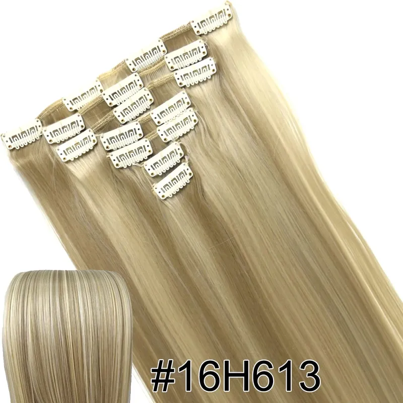 Synthetic Hair Fiber Heat Resistant130gr Straight clip in Hair Extensions 7006