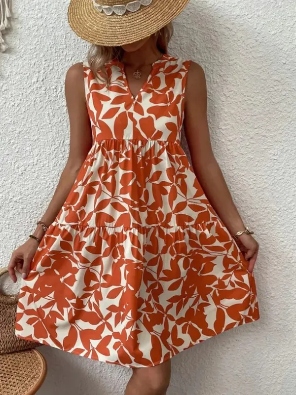 Dámské Boho potisk minišaty léto elegantní bez rukávů s výstřihem do V volán do tílka ležérní volné oversize plážové šaty na párty — image 9