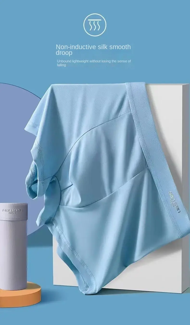 4pcs Boxer Shorts Men's Ice Silk Underwear Cool Underpants Breathable Sexy Thin Panties U Convex Lingerie Wholesale Lots L-6XL