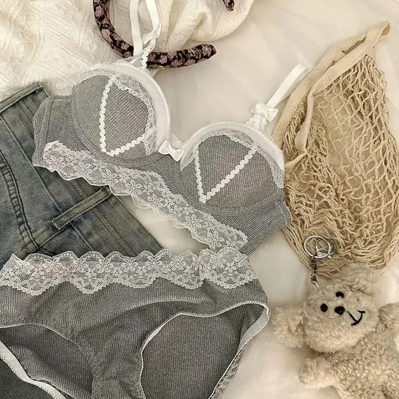 Lace top bra underpants set Lolita style Japanese style 2 piece set adult lingerie female Women's underwear set wire-free