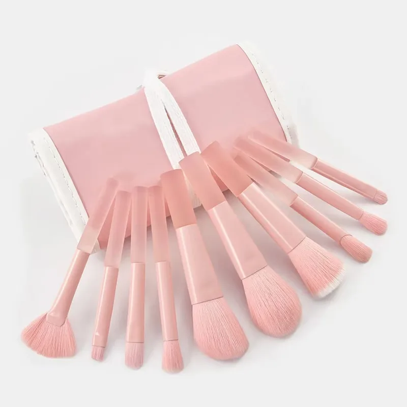 10pcs Pink Makeup Brush Set for Beginners Mini Portable Foundation Eyeshadow Brushes with Crystal Handle Includes Brush Pouch — image 16