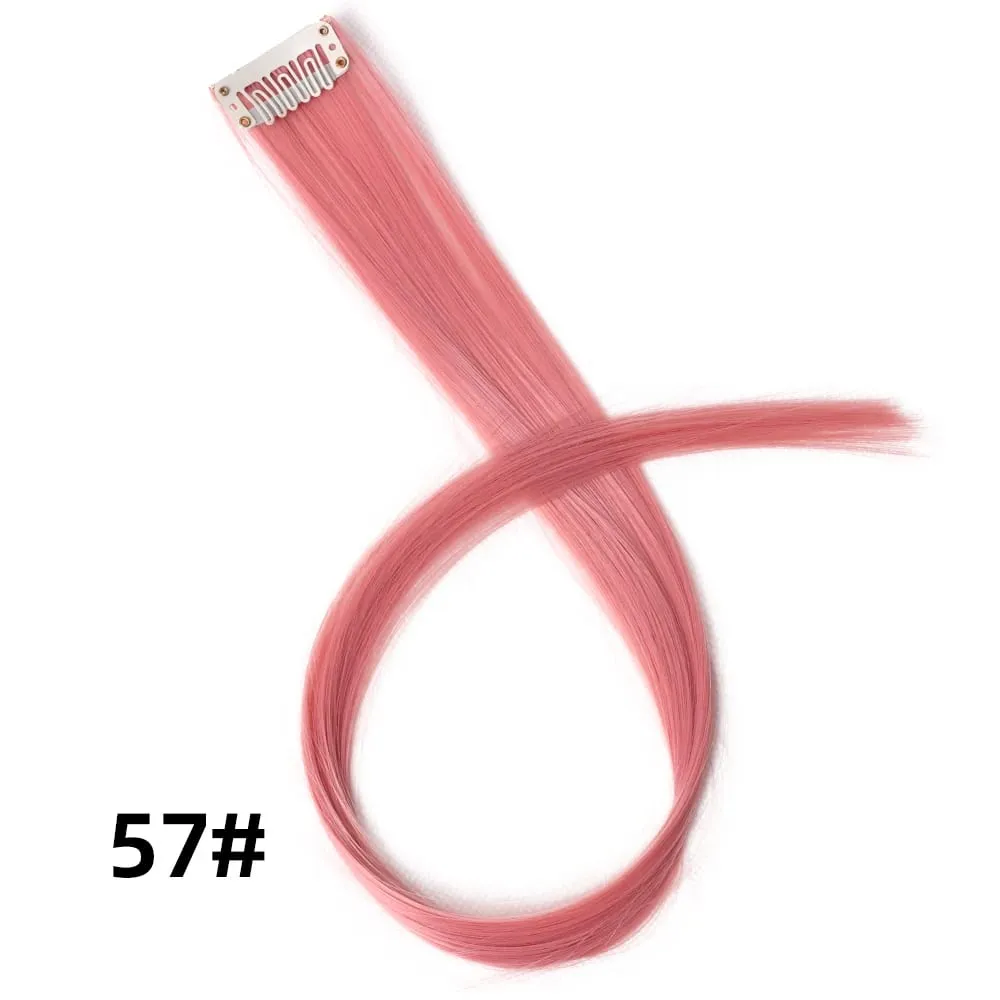 Lige farvet hårstykke Hair Extensions Clip In Highlight Regnbuehår Pink Blå Lilla Syntetisk på klips til kvinder piger — image 63