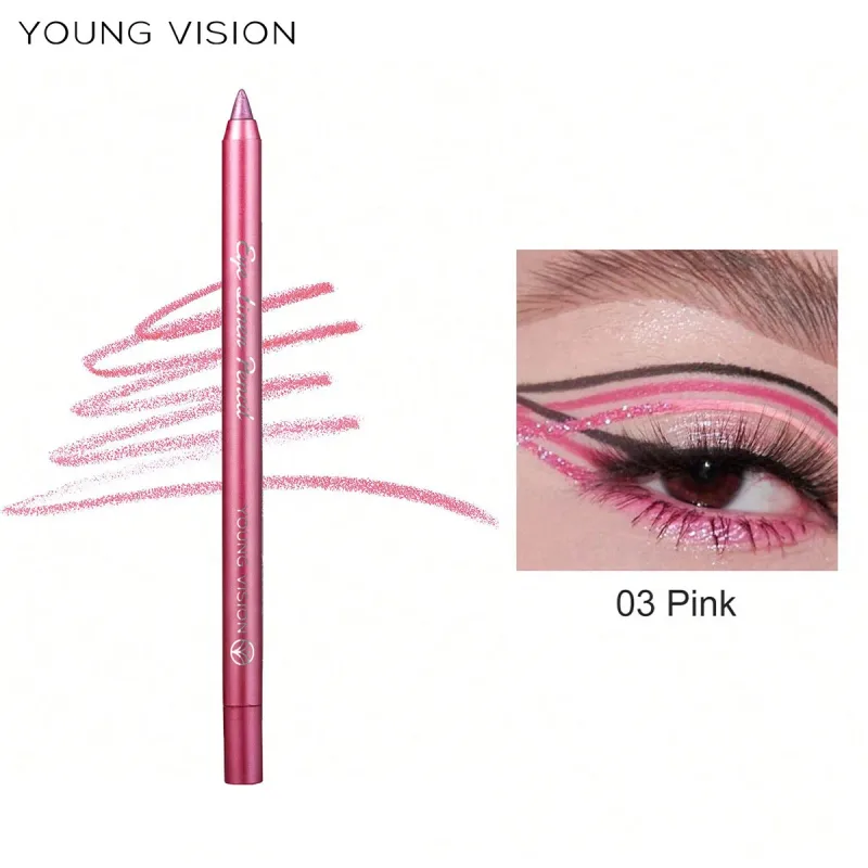 Waterproof Pearlescent Blue Green Eyeliner Pencil Long-Lasting Metallic Glitter Eye Liner Gel High Pigmented Punk Eye Makeup