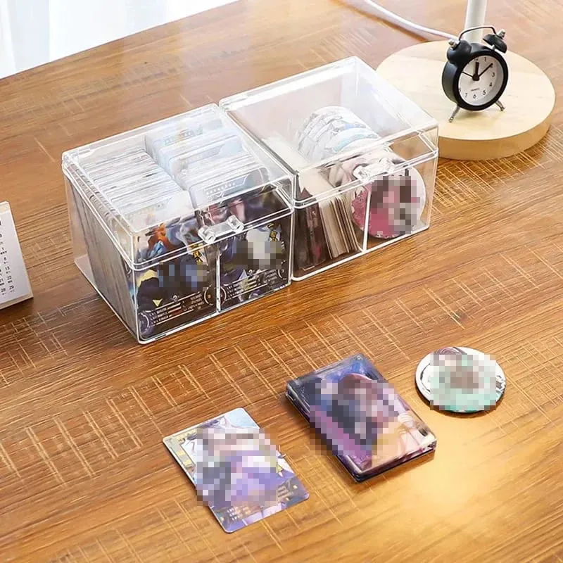 Clear Acrylic Card Organizer - Holds 400 Cards Dual Compartment Display Box for Postcards & Game Cards