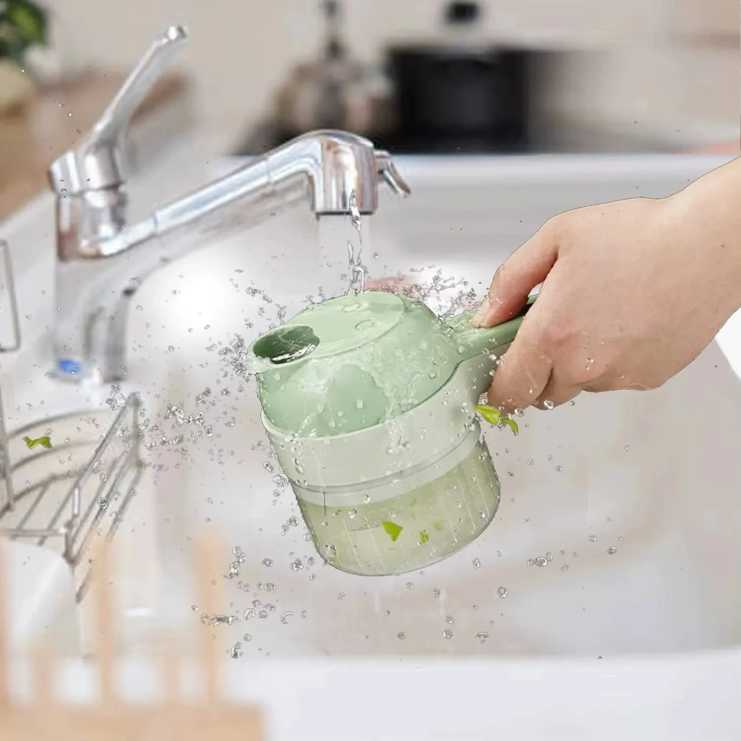 4 dalam 1 Pemotong Sayur Elektrik Pegang Tangan Pemproses Makanan Tanpa Wayar Set Penghiris Sayur Lada Bawang Putih Tumbuk Alat Memasak Kisar — image 5