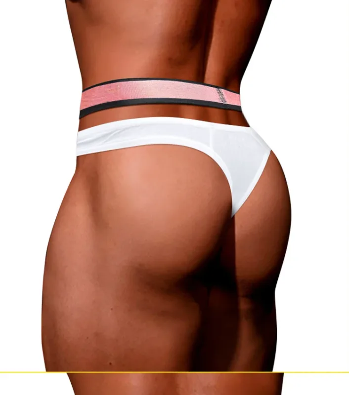 Trendy Little Triangle da uomo a vita bassa a vita bassa, vestibilità aderente, fascia elastica per sollevamento dell'anca, scollo a V sfumato rosa