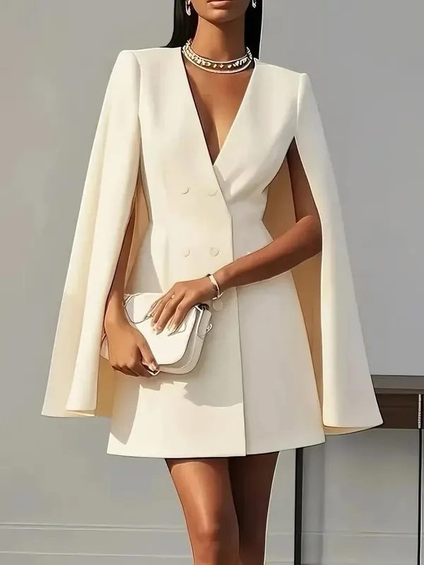 Autumn commuting double-breasted shawl cloak solid colour suit dress women's clothing