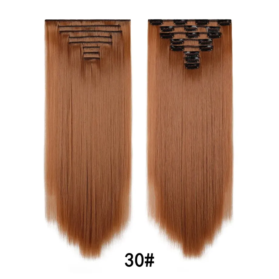 24 Inch 8Pcs Clip in Hair Extensions Long Straight Hair Extensions Soft Synthetic Hairpieces for Women Daily Fashion Hairstyle