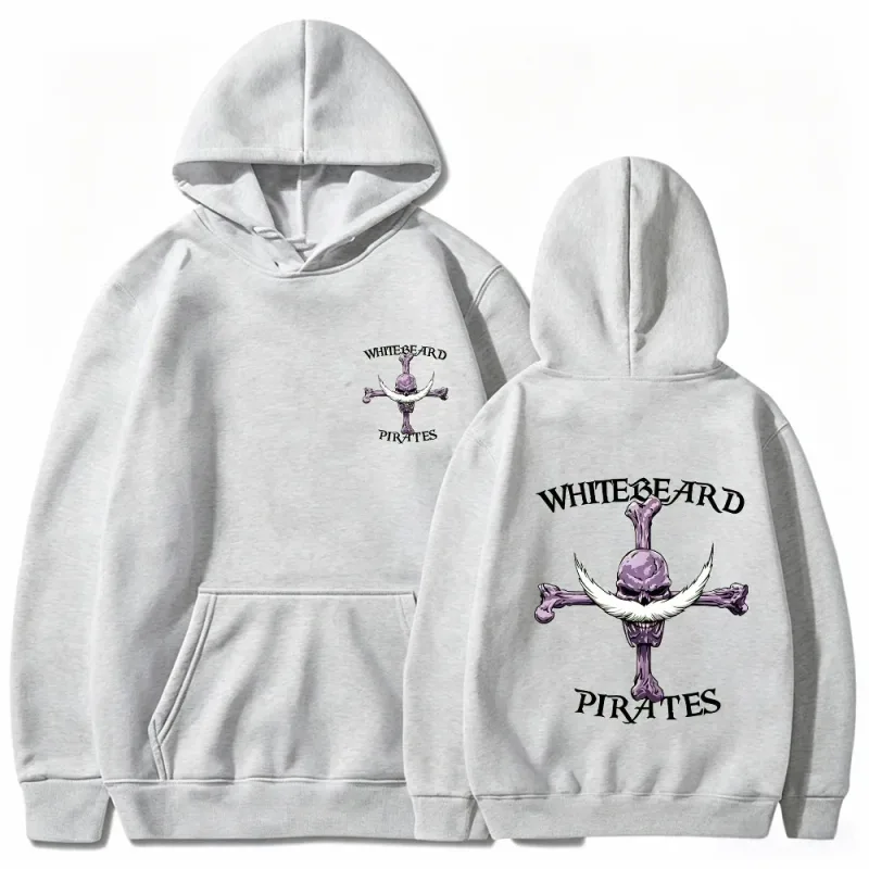 One Piece Whitebeard Pirates Hoodie, Print Pullover Sweatshirt, Whitebeard Jolly Roger Anime Grafische Streetwear Top met capuchon
