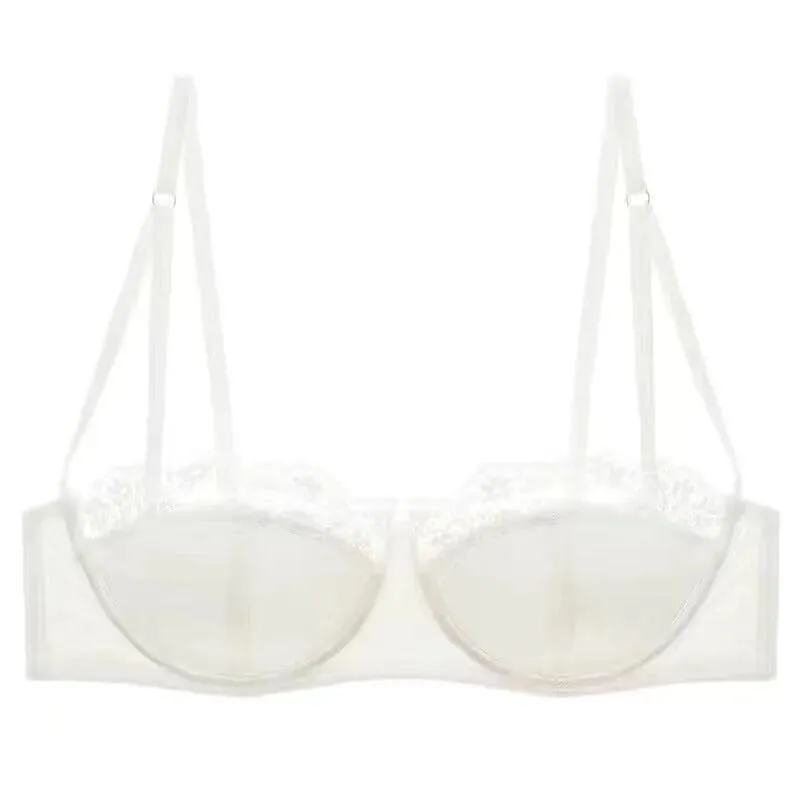 European -American sexy satin half cup comfortable upper support underwear set thin with steel ring green lace edge glossy bra