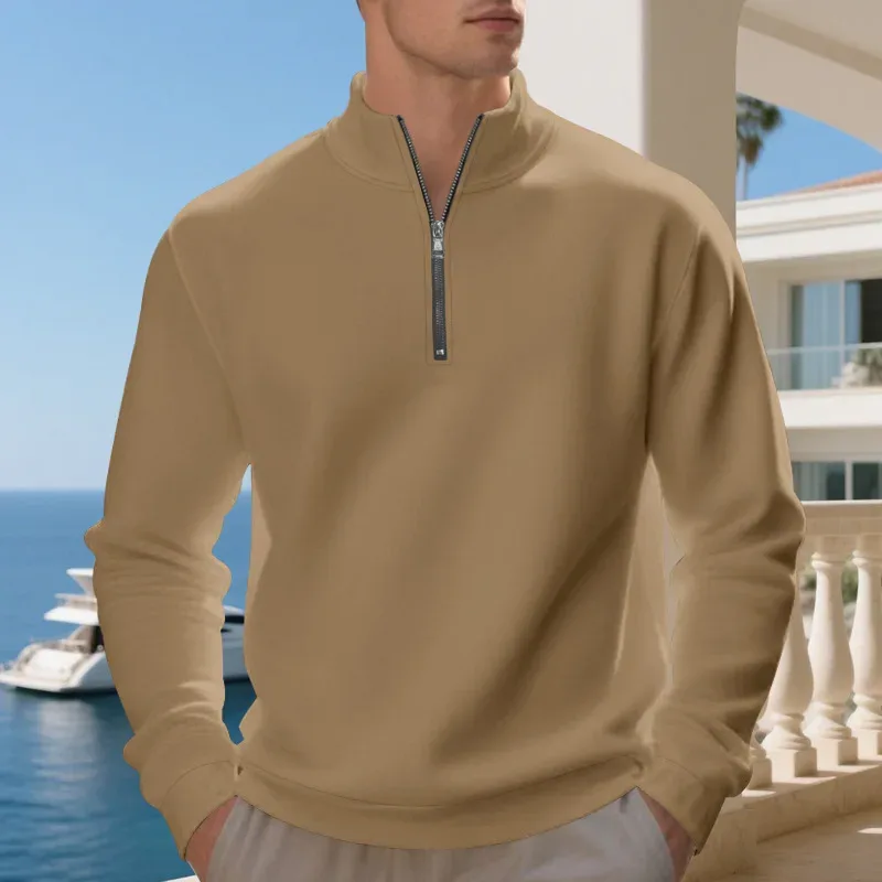2026 New Fleece Lined Half Zip Sweatshirt for Men, Autumn Winter Solid Color Plus Size Casual Pullover Hoodie Daily Leisure Wear