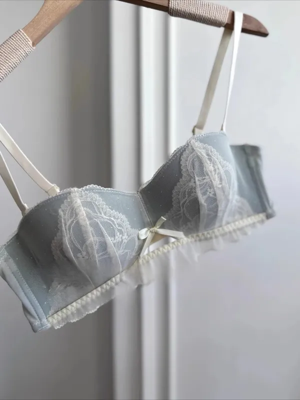 Victoriansk inspireret Demi BH & Knicker Sæt | Sheer Mesh Lace Push Up for lille buste Anti-Sagging | Luksus Lingeri MOYISU Trusse