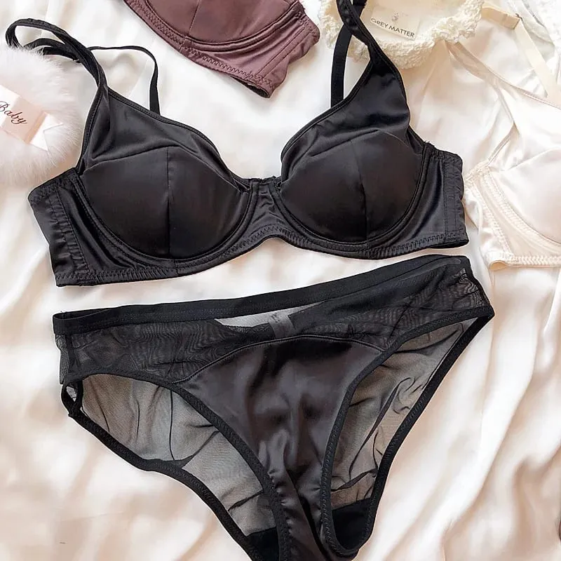 Kvinder Ice Silk Comfort Undertøj Sexet lille bryst Push Up BH Sæt Aftagelig polstring Tynd kop Bh BH Intimates Trussesæt — image 8