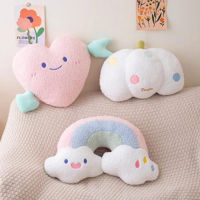 Soft Plush Rainbow Smile Pink Heart Pumpkin Throw Pillow Stuffed Hug Cushion Unicorn Plush Toy Massage Pillow for Girl Bedroom