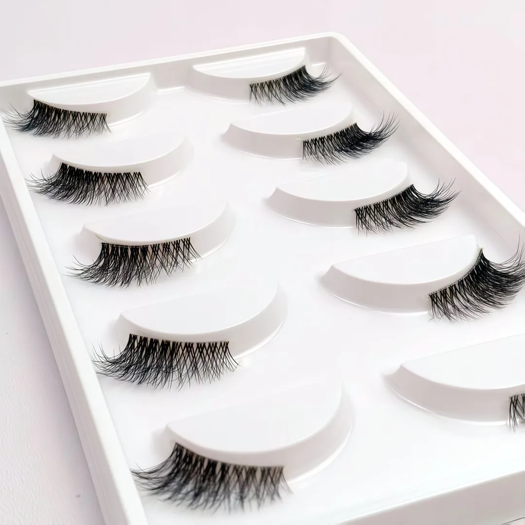 Fox Eye & Cat Half False Eyelashes 5 Pairs Natural C/D Curl Transparent Band Lashes Soft Beginner-Friendly Lash Pack for Stunn