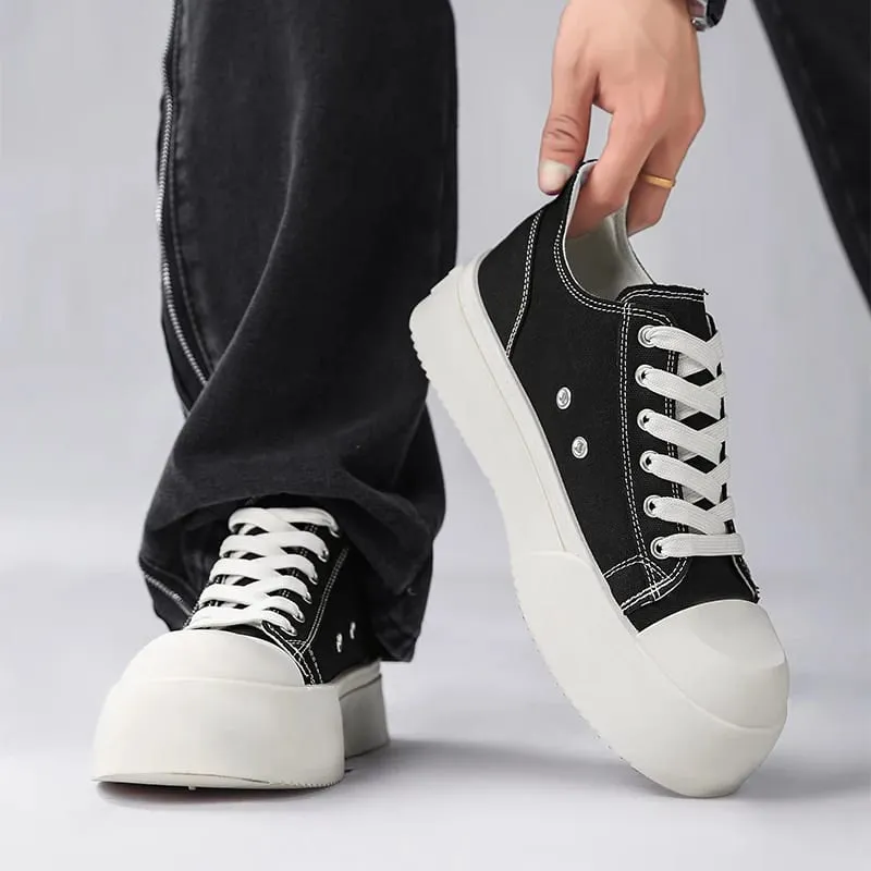 Trendy Men Platform Canvas Skate Shoes Leisure Thick Bottom Sports Casual Sneakers Mens Height Increase Lace Up Shoes