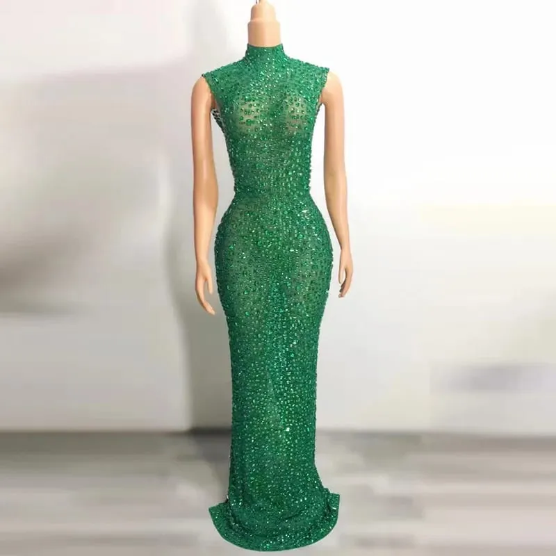Elegantní luxusní křišťálové společenské šaty Slavnostní narozeninové šaty Nevěsta Diamantové dlouhé plesové šaty Matka Slavnostní slavnostní šaty