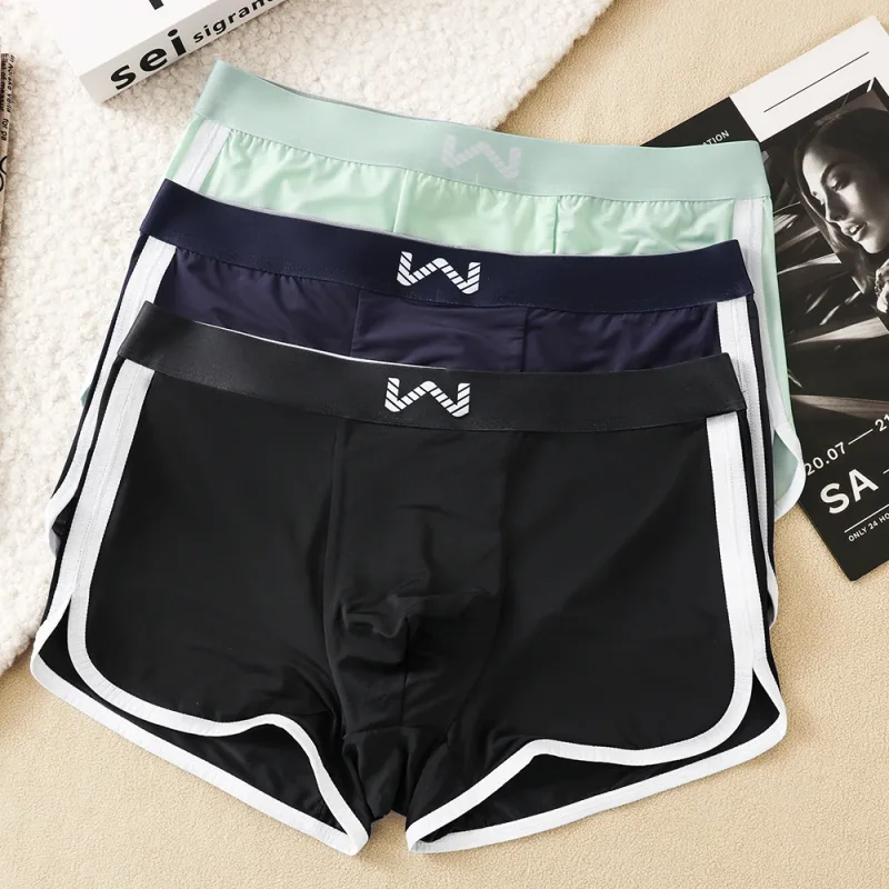 Caleçons en soie glacée pour hommes, 3 pièces/paquet, maille antibactérienne respirante, culotte à grande poche, taille haute élastique, Boxer pour hommes