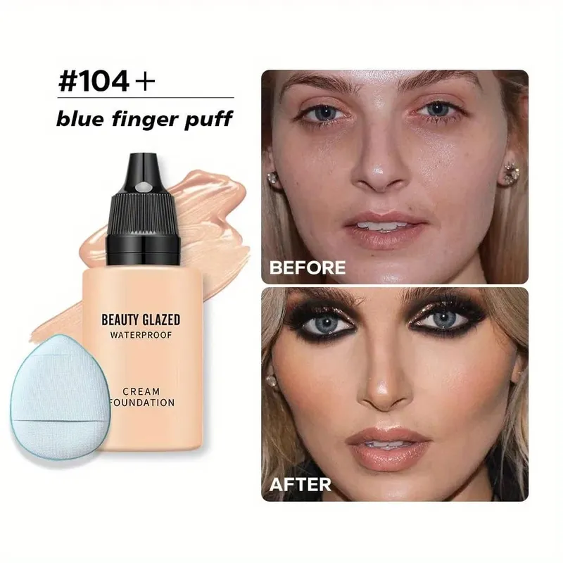 2024 New Foundation +Puff set Liquid Matte Full Coverage Foundation Waterproof Matte Natural Foundation With Blue Thumb Puff — image 7