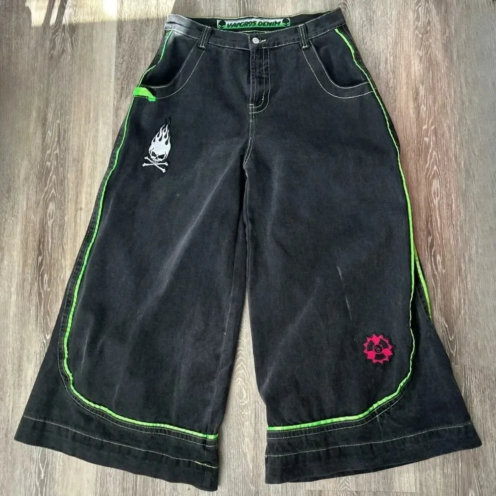 Jeans Spring and Autumn European and American wide-leg loose alien pattern trousers 2024 new high street trend hip-hop men