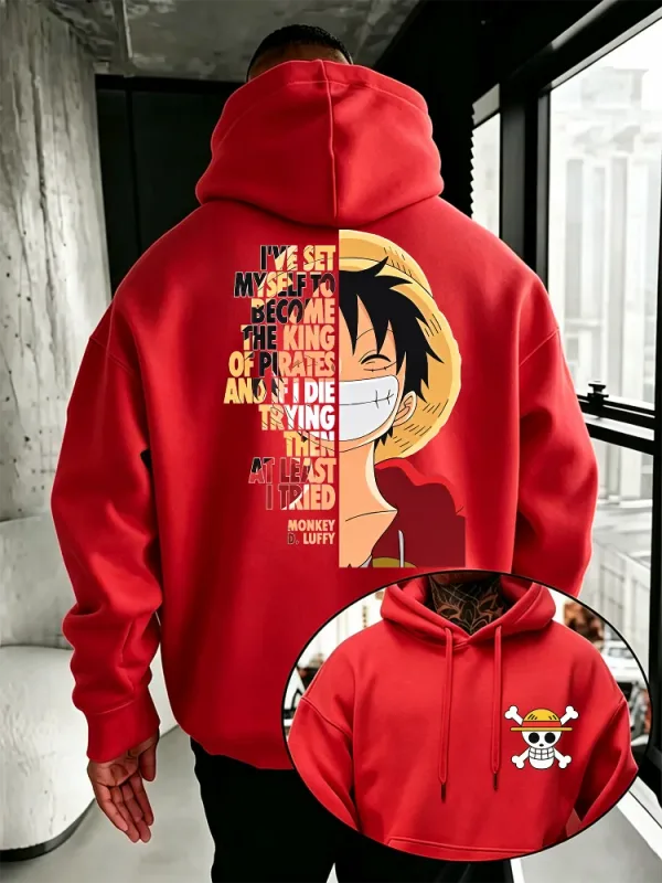 Jednoczęściowa bluza z kapturem Anime Monkey D Luffy nadruk z cytatem Streetwear unisex mężczyźni kobiety ponadgabarytowe bluzy na co dzień z długim rękawem