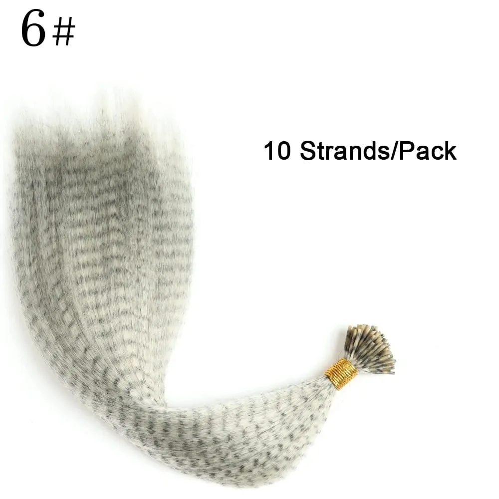 Synthetic Colored I-Tip Faux Feather Hair Extensions 16" 10 Strands/Pack Women's Heat Resistant Fiber Wig Accessories