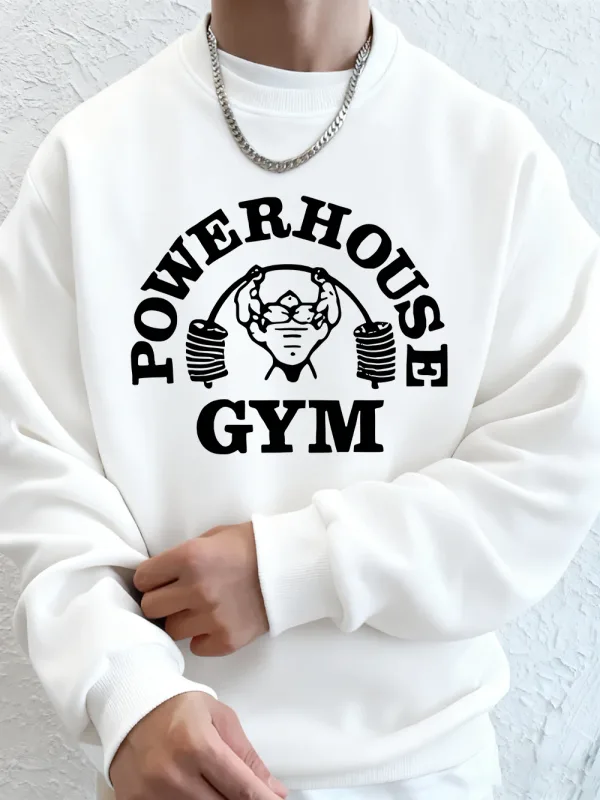 Powerhouse Tập Gym In Chữ Cái Nam Áo Nỉ Mùa Đông Nỉ Ấm Áo Hàn Quốc Rời Cổ Tròn Áo Chui Đầu Hip Hop Nam Quần Áo