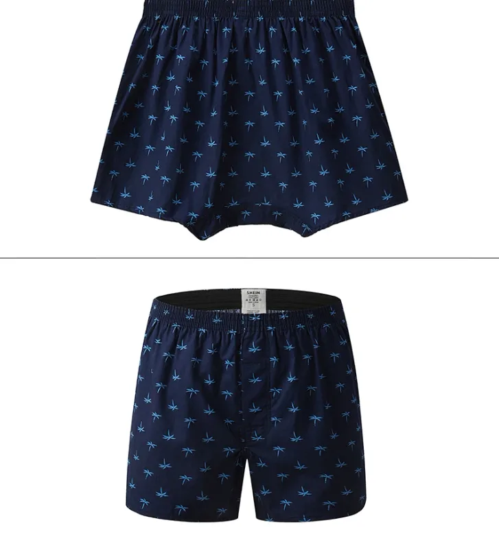 Boxer da uomo in cotone, intimo da uomo con motivo stampato, pantaloncini stile college, abbigliamento estivo traspirante e confortevole