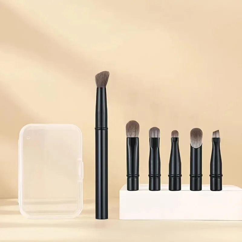 6-Piece Black Portable Makeup Brush Replacement Brush Head Set Nose Shadow Brush Travel Set — image 4
