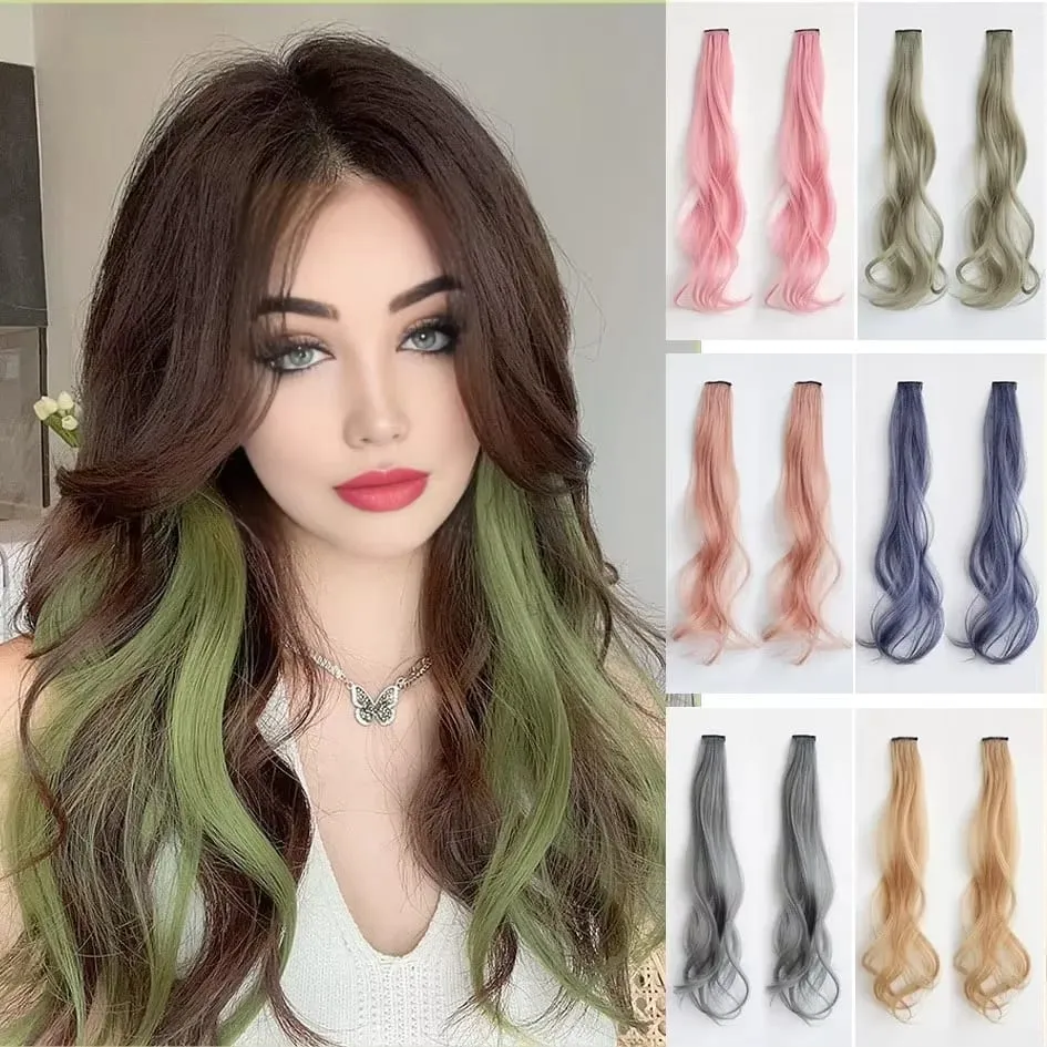 Synthetic 2 pieces set 50cm colored curly hair extensions water wave pink blue purple Halloween Christmas wig
