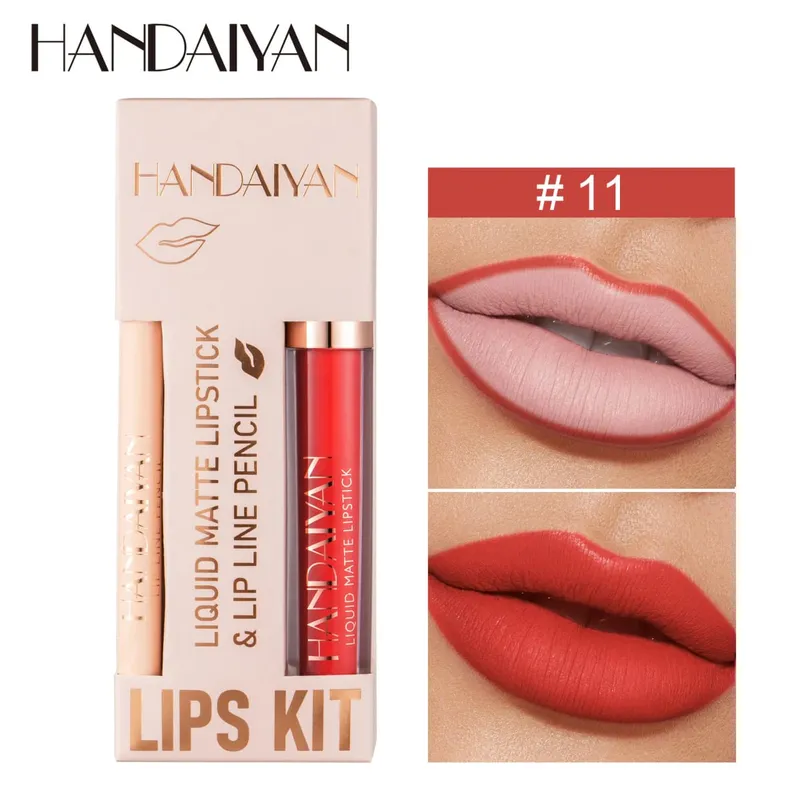 Ensemble de rouge à lèvres 2 en 1 pour femmes, avec crayon à lèvres, imperméable, longue durée, maquillage coréen, finition mate, Kit de cosmétiques, livraison gratuite — image 11