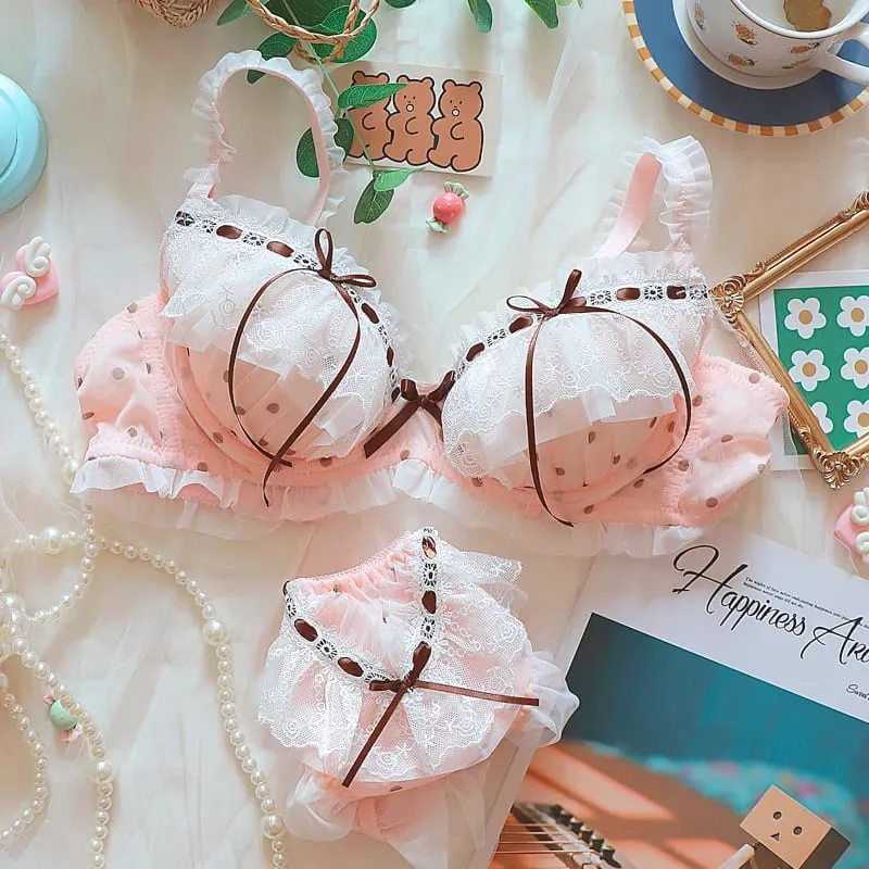 Kawaii Japanese Style Bra Set Underwired Lace Design Sweet & Sensual Look Light Push Up Support for Girls A/W Season Lingerie