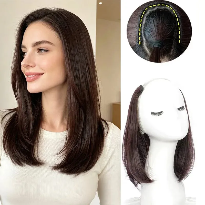 20/30cm Synthetic Short Straight Internal Buckle V-shaped Half Head Hair Extension Invisible Hairpiece for Women — image 2