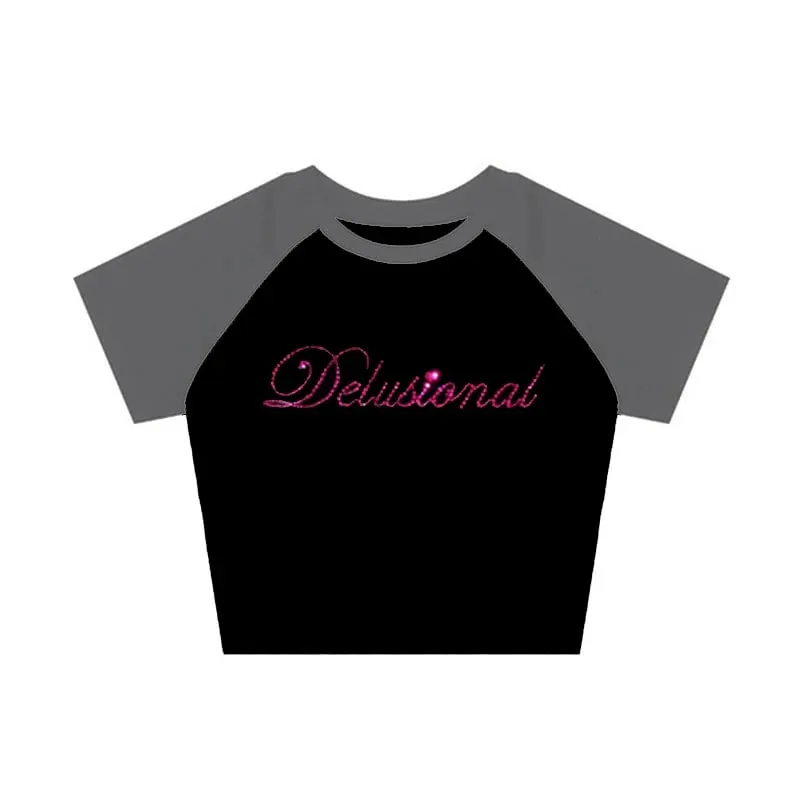 Vintage Punk Rhinestone Letter Goth Streetwear Short Sleeve T Shirts Y2k Tanks Tops T-shirt Women Summer Camis Coquette Clothes — image 16