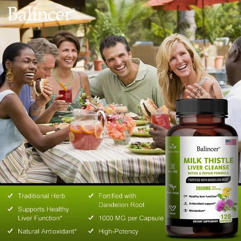 Milk Thistle Extract Capsules with Dandelion for A Detox Cleansing Liver Support and Repair Formula Help Digestion Non-GMO