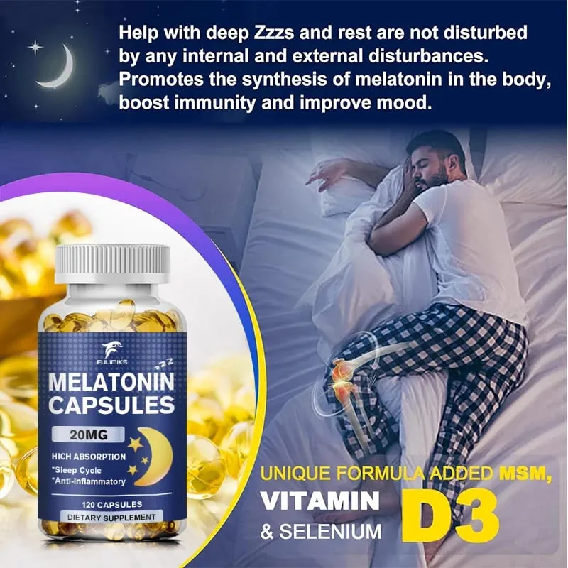 Mélatonine 20 mg Complément Alimentaire Sommeil 120 Capsules Arôme Fraise Contient de la Mélatonine - Sommeil Sain
