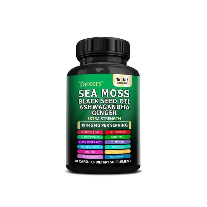 Voedingssupplement met zeemos, zwarte zaadolie, Ashwagandha en gember - helpt de gezondheid van de huid, ondersteunt het immuunsysteem en verbetert de slaap en het humeur