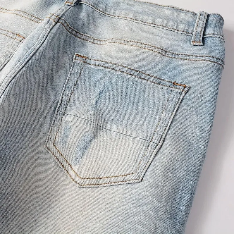 Hole Pencil Pants Men Washed Distressed Patchwork Jeans Low Waist 2024 Vintage Basics Ankle Length Trousers Skinny Denims — image 7