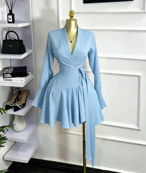Robe portefeuille à manches longues évasée pour femmes, imprimé Tie and Dye, col en v, avec ceinture, à volants, élégante, robes de fête d'anniversaire, de vacances, 2026