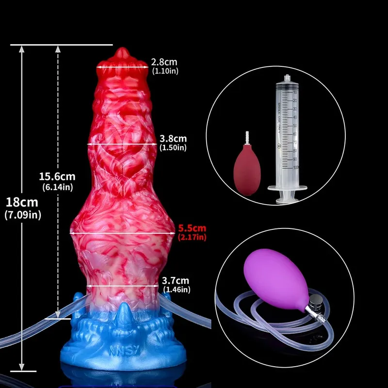 Ejaculation Anal Plug Dog/Wolf Dildo Inflatable Big Knot Penis with Squirting Function Strong Sucker Sex Toy for Women Men