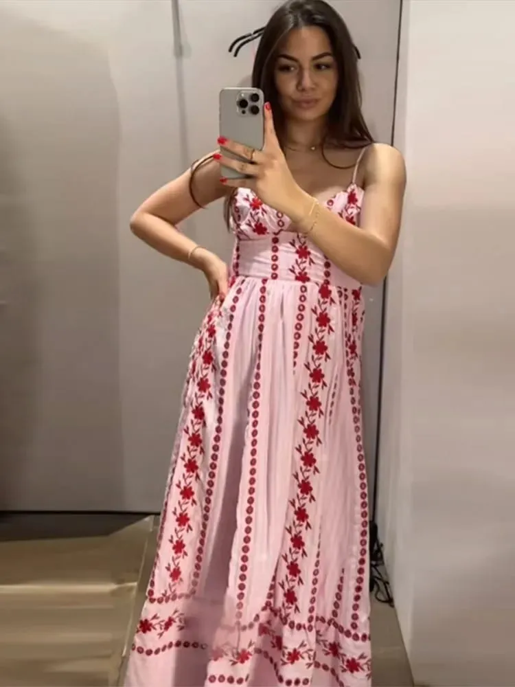 Sleeveless Women's Floral Print Maxi Dress Spaghetti Strap Sweetheart Neck Flowy Boho Vacation Dresses Summer New Cute Wear