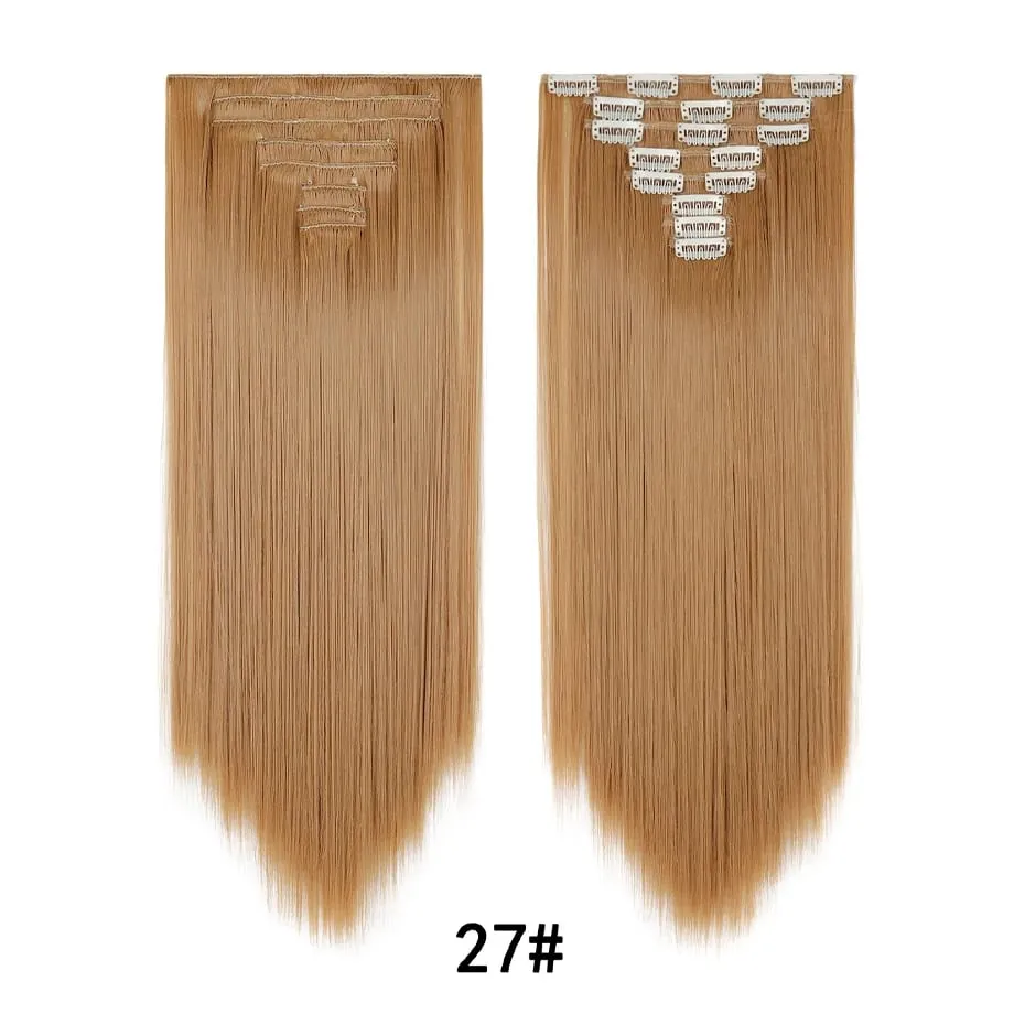 24 Inch 8Pcs Clip in Hair Extensions Long Straight Hair Extensions Soft Synthetic Hairpieces for Women Daily Fashion Hairstyle