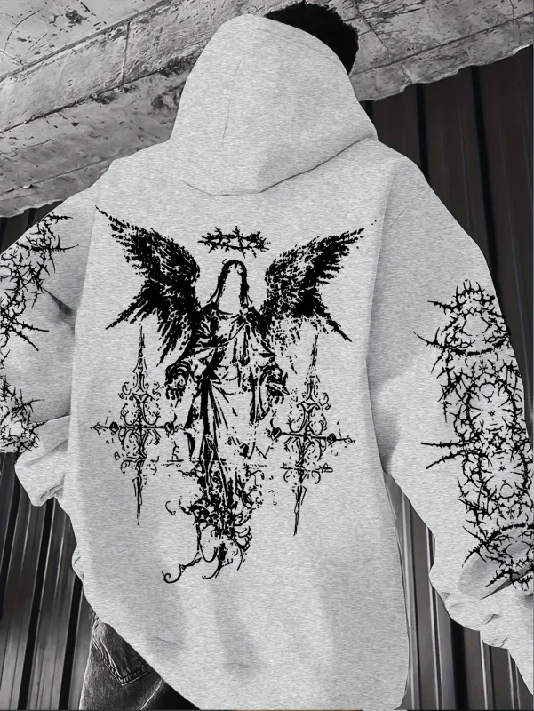 Gothic Style Angel Print Hoodies Lalaki Babae Outdoor Street Casual Sport Trend Hip-hop Couple Long-sleeve Autumn Winter Sweatshirt