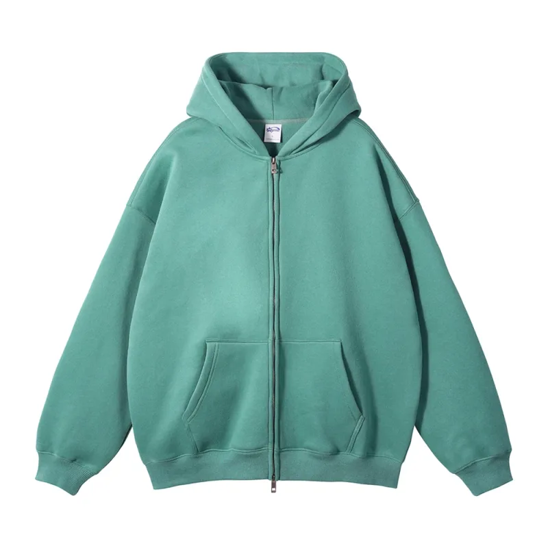 New Men Double Headed Zipper Fleece Hoodies Unisex Loose Basic Solid Warm Hooded Sweatshirts Coats For Winter HY0633